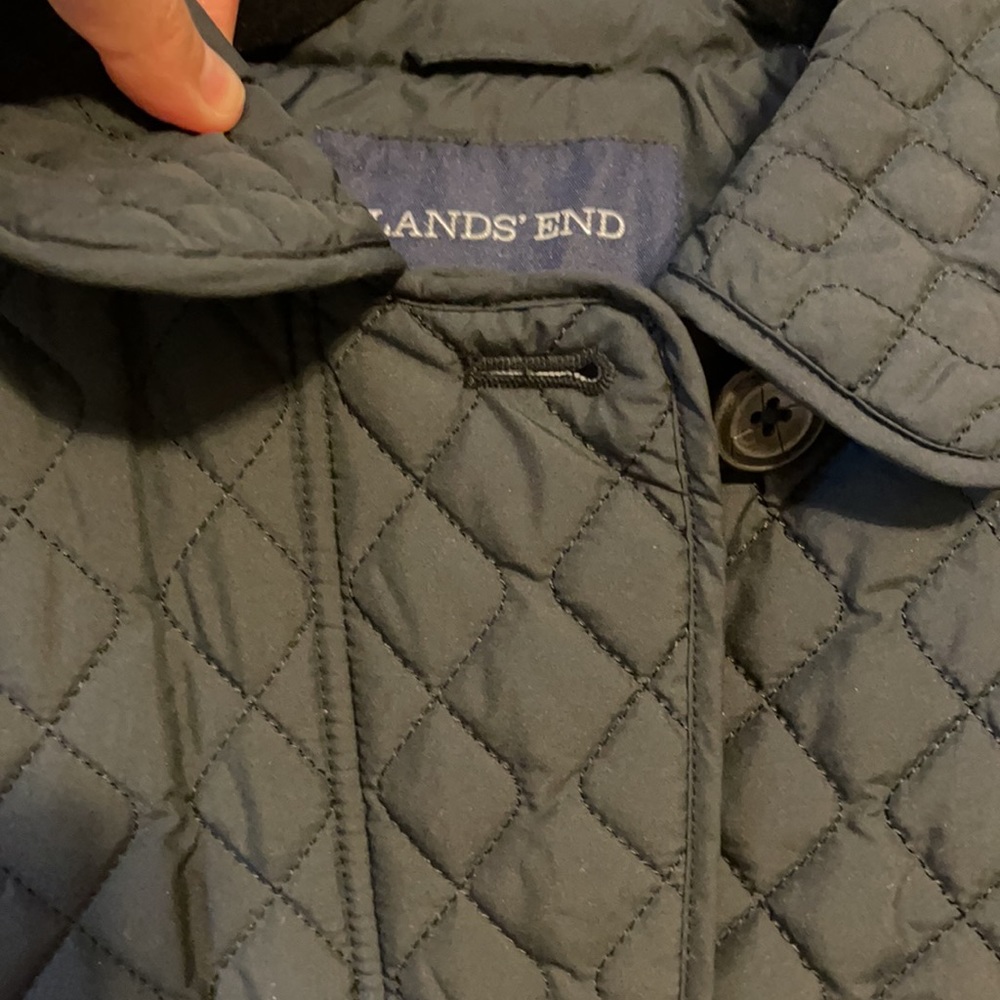 Lands’ End Women’s Small Black Quilted Lightweight Button Down Coat Front Pocket - Picture 10 of 12